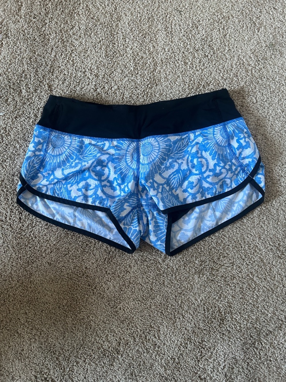 lululemon athletica Blue Floral Print Athletic Shorts with Black Waistband